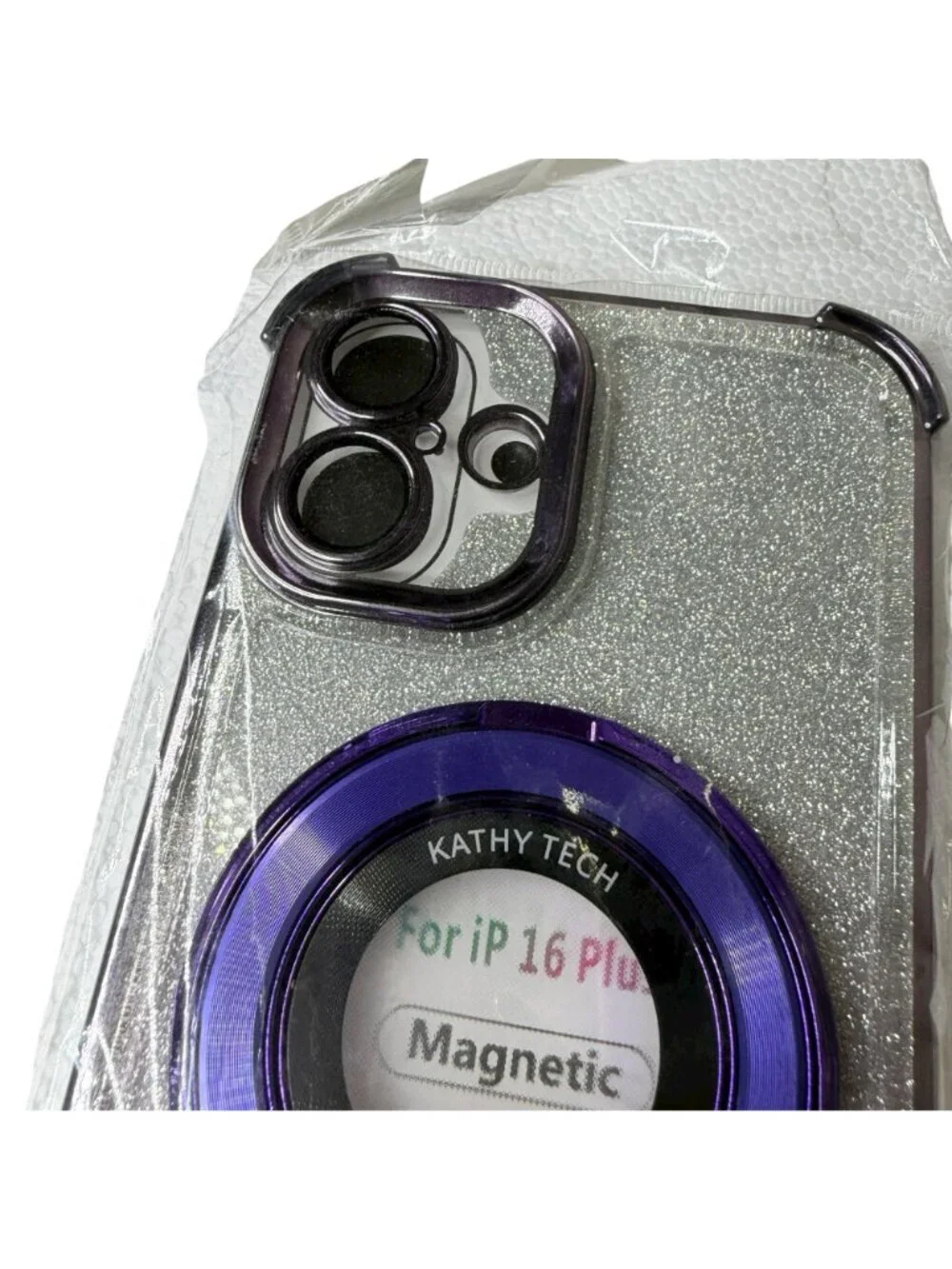 Iphone Case 16 Pro Max Magnetic Kickstand Glitter Purple Silver New Package